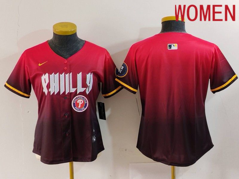 Women Philadelphia Phillies Blank Red City Edition 2024 Nike MLB Jersey style 2->women mlb jersey->Women Jersey